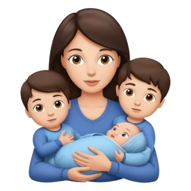 Beautiful fit Brunette Mom holding a baby and two sons, realistic  sticker