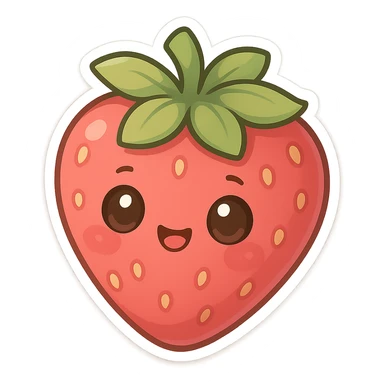 chibi sticker-style strawberry, cute and exaggerated sticker