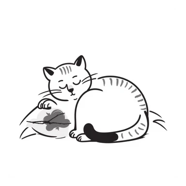 A sleepy cat curled up in a ball sticker