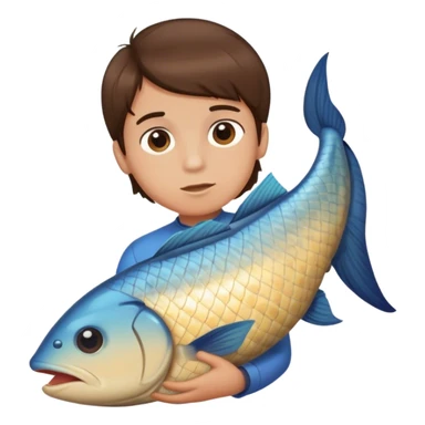 Boy brunette head on a fish lower body sticker