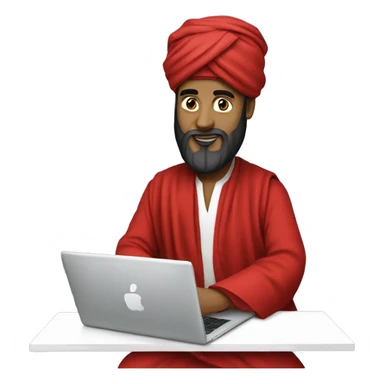 A caliph with turban and red clothes and a laptop sticker