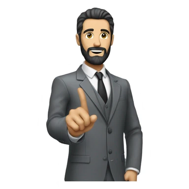 a white an in a grey suit with a dark beard and hair slick back holding his index finger up like he's explaining something sticker