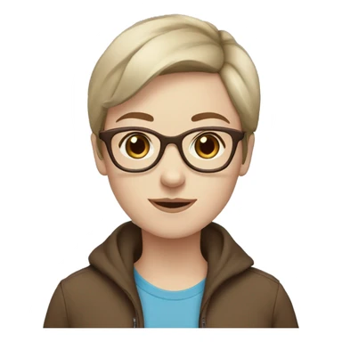 Pale girl with blue eyes, brown framed glasses and brown short hair  sticker