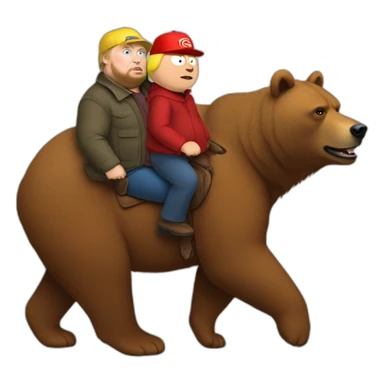 eric cartman and trump riding on a brown bear sticker