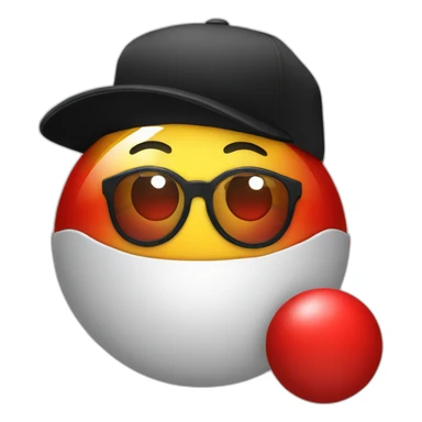 ball with a red cap with a black brim no mouth round glasses sticker