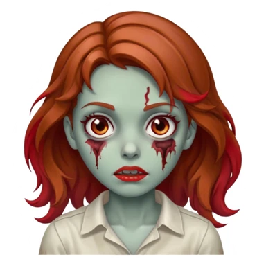 menina zumbi com cabelo ondulado, castanho meio claro meio ruivo, uma mecha vermelha e olhos castanhos  sticker