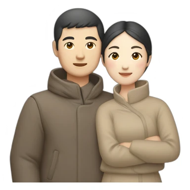 Chinese couple in Muji outfit hugging sticker