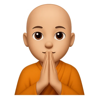 Combine the face of a monk and praying hands into one emoji, with the monk's face and hands folded in front, in the style of emoji style. Remove the background. sticker