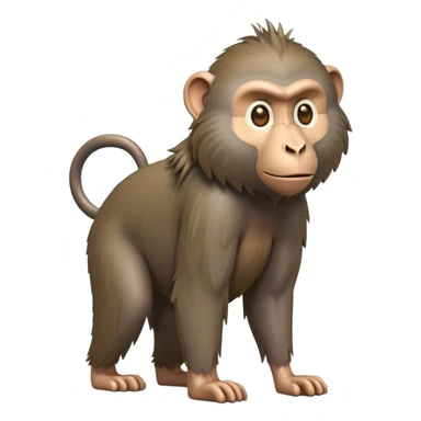 cinematic-hairy baboon-full-body-standing on all fours-emoji,-head-tilted-dramatically,-thick-grey-and-brown-fur,-simplified-yet-realistic-focused-features,-highly-detailed,-glowing-with-an-almost-sarcastic-glow expressive eyes, his top half covered in hair sticker
