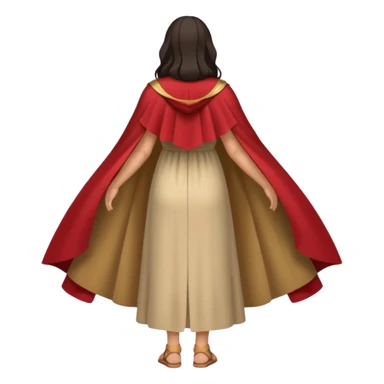 fullbody backview of Mary Magdalene, dark hair, light tan dress, cape, sandals sticker