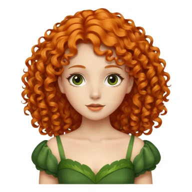 orange curly hair beautiful princess full body in leafy green dress elegant sticker