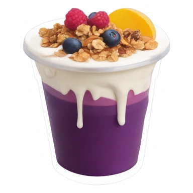 Açaí in a clear cup with layers of fruits and granola and condensed milk sticker