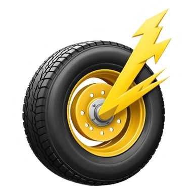 A front semi steer tire that is flat getting stuck by a lightning bolt sticker