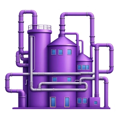 Minimalistic factory building in purple and violet tones, with pipes, sticker