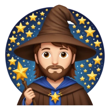 Brown haired wizard with stars around him sticker