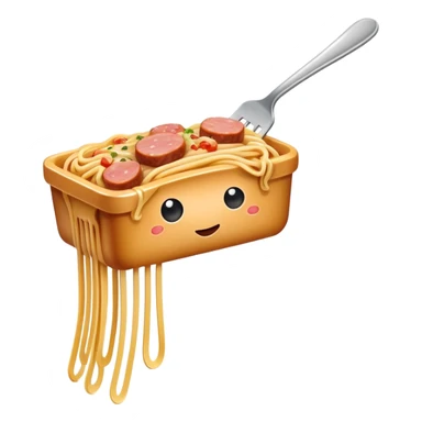  flying fork holding SPAM meat melted spaghetti slop  sticker