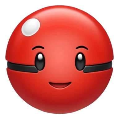 Uma pokébola redonda e simpática, vermelha em cima, branca embaixo, com uma faixa preta no meio e um botão branco central, com brilho suave e aparência limpa de emoji. sticker