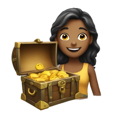 smiling girl with treasure chest sticker