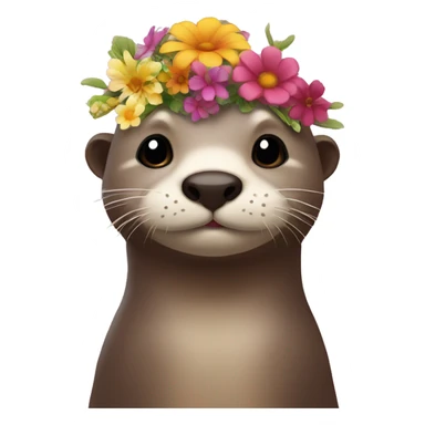 The otter emojis with a big flower on its head sticker
