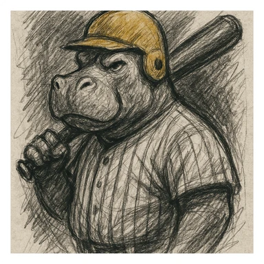 hippo holding a baseball bat, wearing a yellow helmet, pinstripes outfit sticker