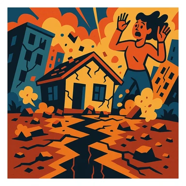 an earthquake, dramatic scene, ground cracking, debris, expressive style sticker
