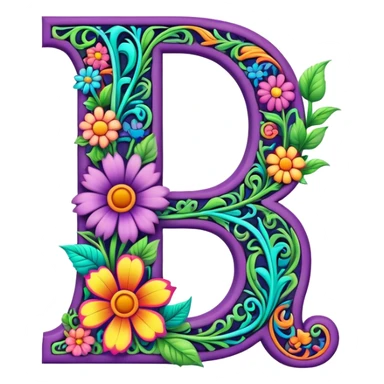 3D, gothic style psychedelic colored capital Letter “J” with hippie style flower border sticker
