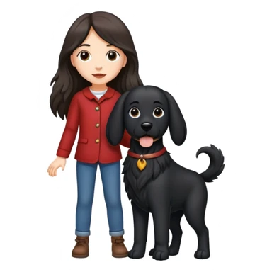 A long-haired girl is holding a big black dog with standing ears sticker