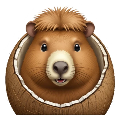 A furry capybara head attached to an oval coconut body with the coconut's natural texture sticker
