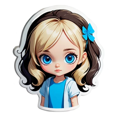 Girl with big blue eyes, dark hair with blonde strands sticker