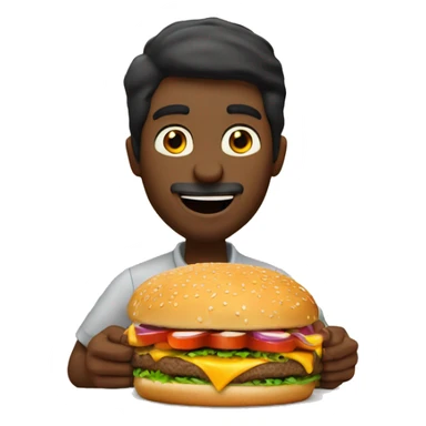 Show a man eating a big mac and add the label "Palkin' Burger - Just the right amount of spice!" sticker