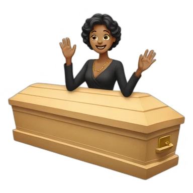 woman waving from coffin sticker