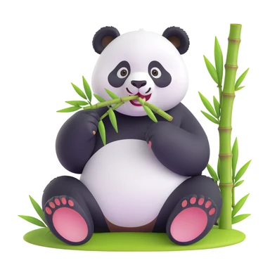 panda eating bamboo in forrest background, close up pose sticker