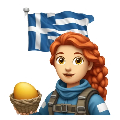 female winter mountaineer red hair holding easter egg and greek flag  sticker