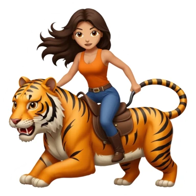 Super sexy long haired brunette riding large mean ferocious tiger sticker