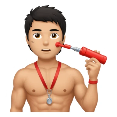 Shirtless Dark Tan Muscular lifeguard with messy black hair with whistle sticker