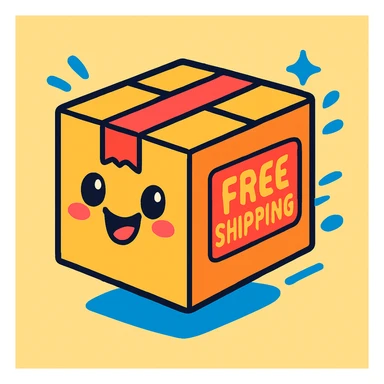 free shipping box, playful cartoon style sticker