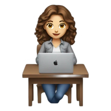 Beautiful programmer girl with brown hair working with MacBook sticker