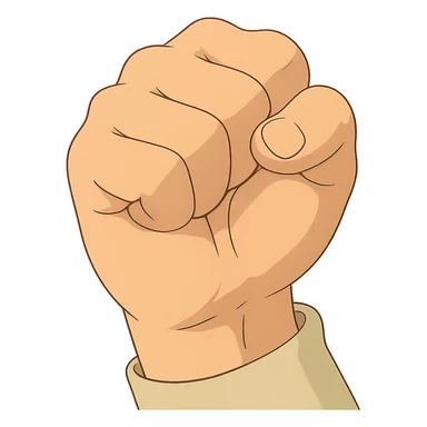 a closed fist, ghibli style, no text sticker