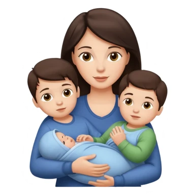 Beautiful Brunette Mother holding a baby and two young sons, realistic  sticker