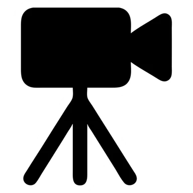 A video camera in a black filled icon style, with a tripod. sticker
