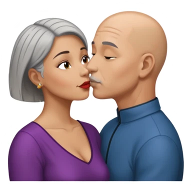 Short hair bald guy kissing Latin woman with grey hair sticker