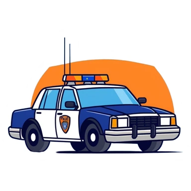 LSPD police car, cartoon style, blue color, with siren lights sticker