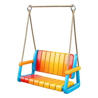 a colorful plastic swing with a safety bar in front, hanging from two ropes, glossy surface and soft shadows sticker