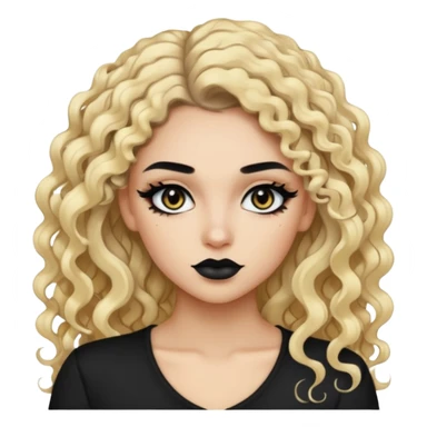 split dye leftside blonde rightside black hair, baddie, pretty makeup, black eyeliner, long and curly hair sticker