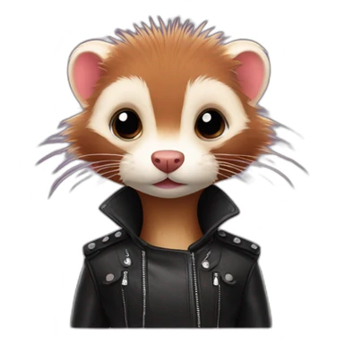 Red ferret with long fringe hairdo wearing leather jacket  sticker