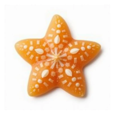 realistic starfish-shaped candy, isolated on transparent background, no visible background sticker