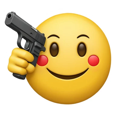 Yellow smiley face holding gun pointing towards screen sticker