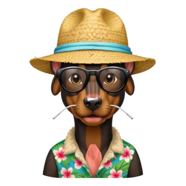 doberman with sunglasses and straw hat, hawaii shirt sticker