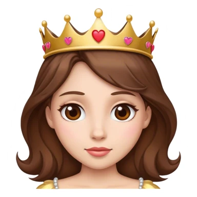 Princess with brown hair, crown and heart sticker