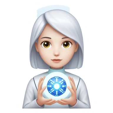 White skin hand holding a glowing AI core sticker